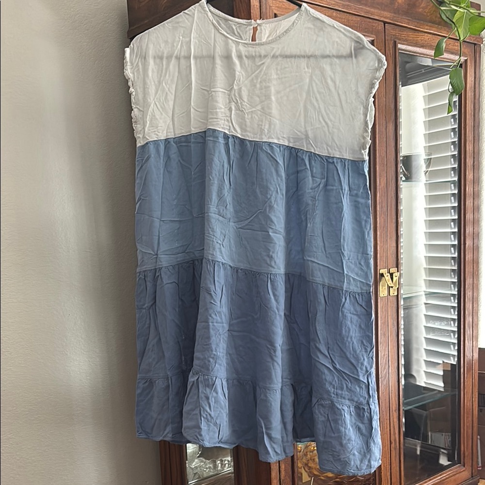Blue and White Colorblock Dress
